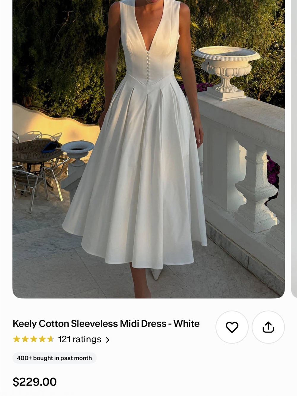 Meshki White V-Neck Sleeveless Cotton Midi Dress